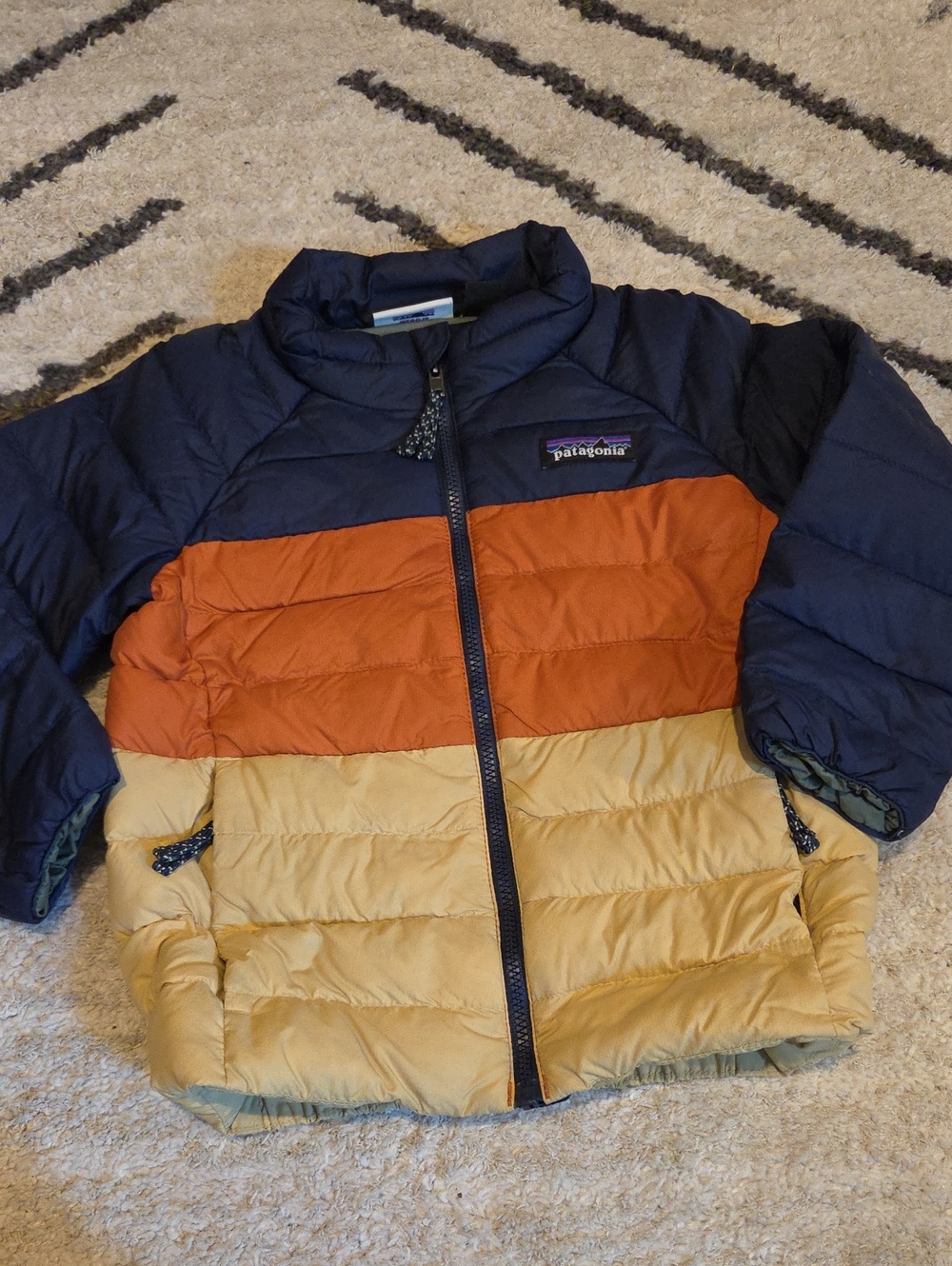 Patagonia Kids Colorblock Puffer Jacket - Navy, Rust & Tan